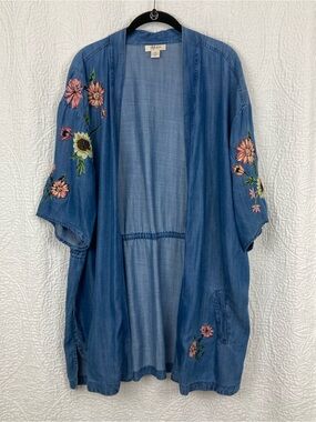 Style & Co. Women’s Floral Embroidered Chambray Lagenlook Kimono sz XXL